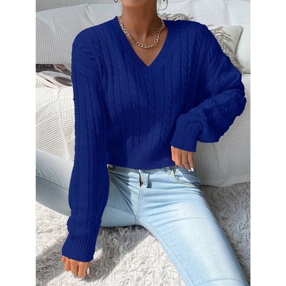 🌟 preppy V neck Cable Knit Sweater - Picture 5 of 11